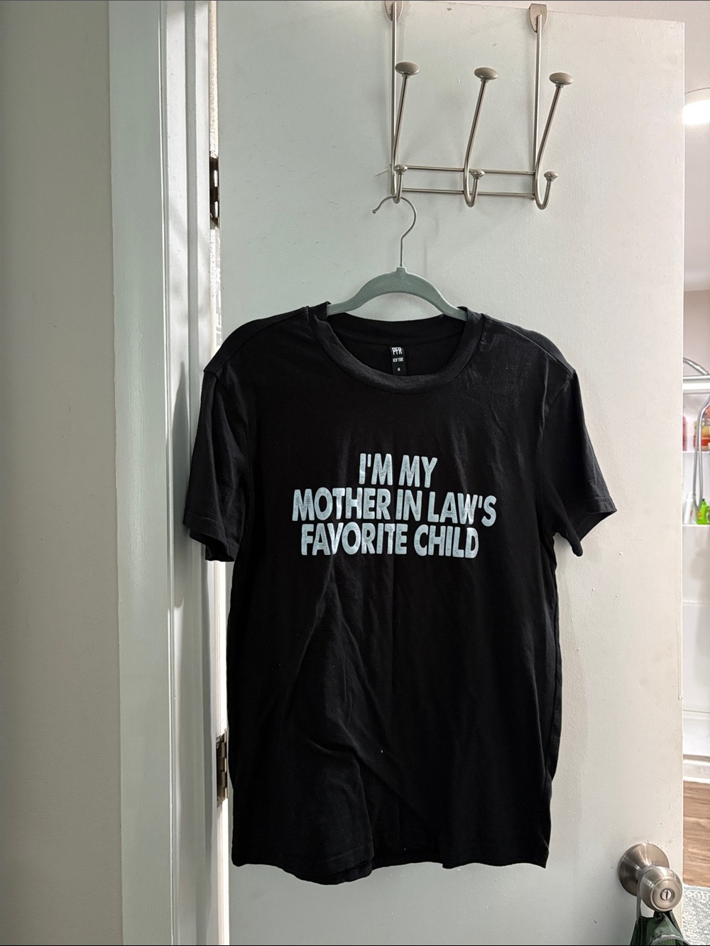 Casual Black Short Sleeve Graphic Tee - I'm My Mother In Law's Favorite Child